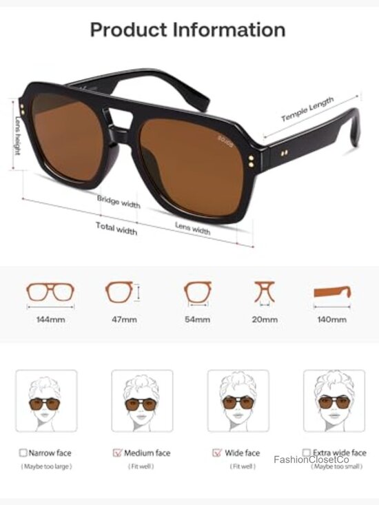 Retro Thick Polarized Aviator Sunglasses, Large Square Pilot Shades
